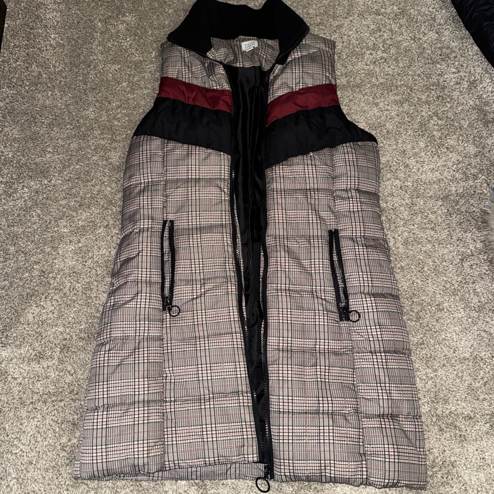 Peyton Jensen Plaid Puffer Vest with Black and Red Accents
